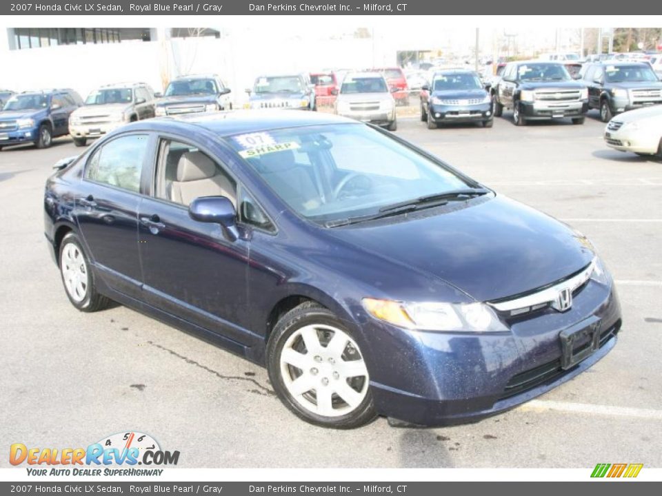 2007 Honda Civic LX Sedan Royal Blue Pearl / Gray Photo #3