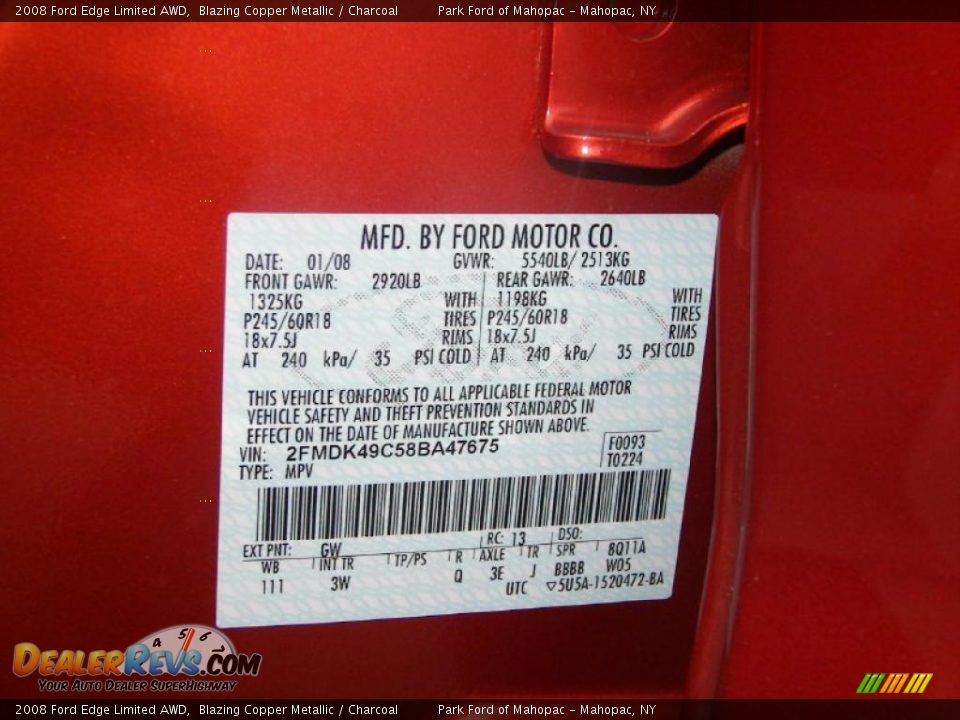 2008 Ford Edge Limited AWD Blazing Copper Metallic / Charcoal Photo #10