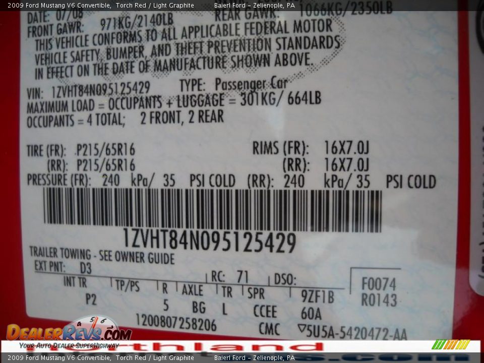 2009 Ford Mustang V6 Convertible Torch Red / Light Graphite Photo #13