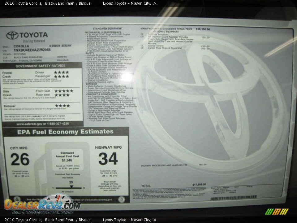 2010 Toyota Corolla Black Sand Pearl / Bisque Photo #8