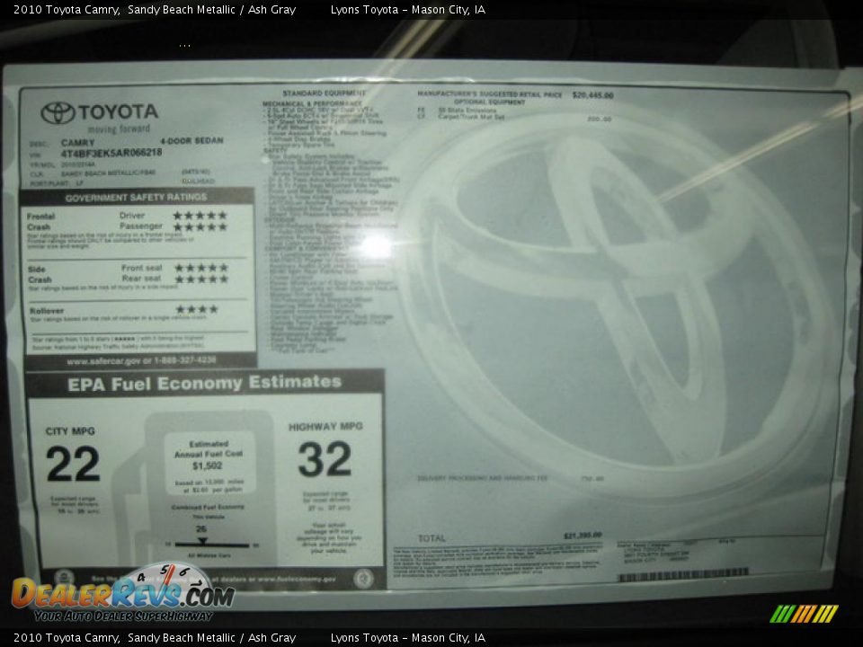 2010 Toyota Camry Sandy Beach Metallic / Ash Gray Photo #8