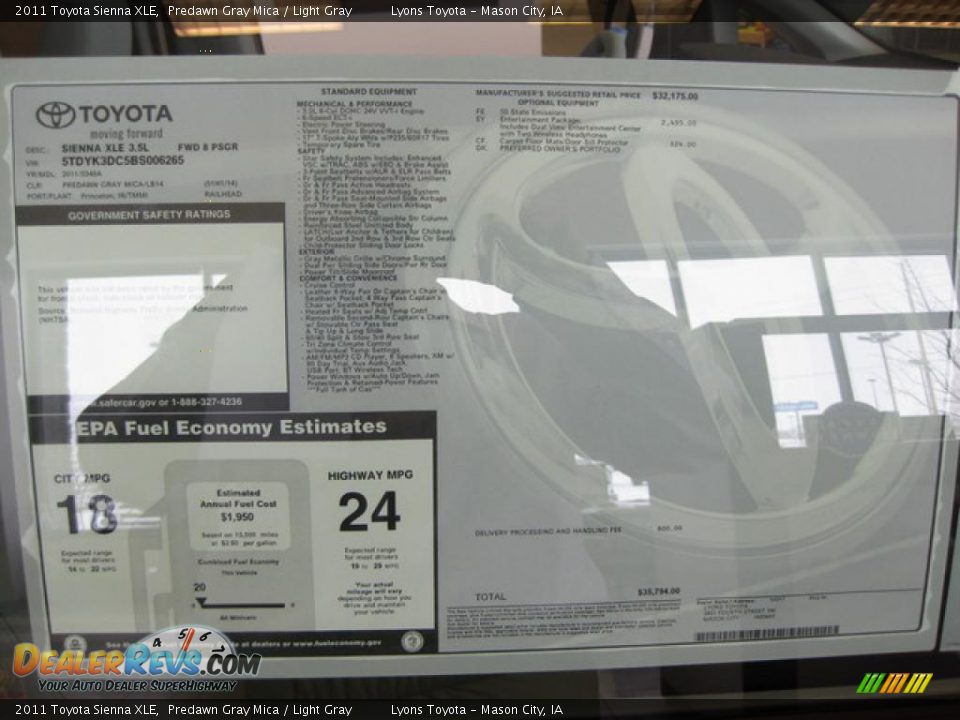 2011 Toyota Sienna XLE Predawn Gray Mica / Light Gray Photo #7