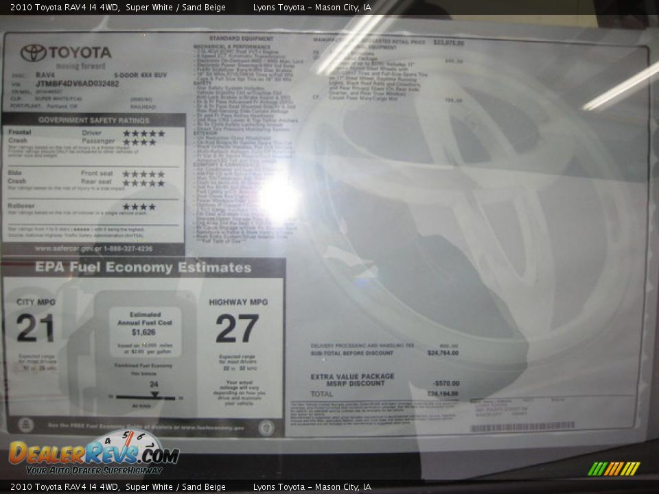 2010 Toyota RAV4 I4 4WD Super White / Sand Beige Photo #9