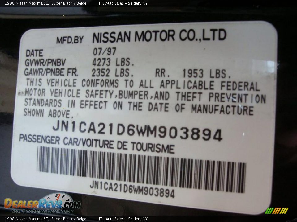 1998 Nissan Maxima SE Super Black / Beige Photo #17