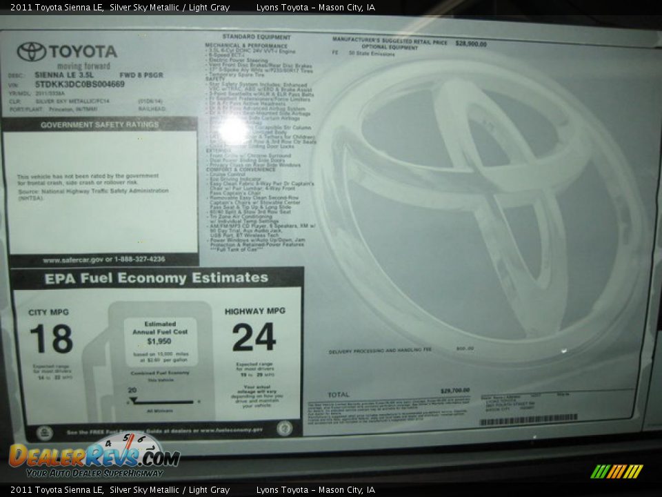 2011 Toyota Sienna LE Silver Sky Metallic / Light Gray Photo #8