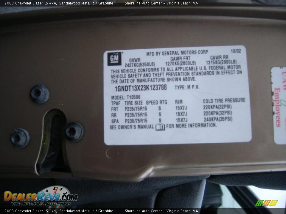 2003 Chevrolet Blazer LS 4x4 Sandalwood Metallic / Graphite Photo #20