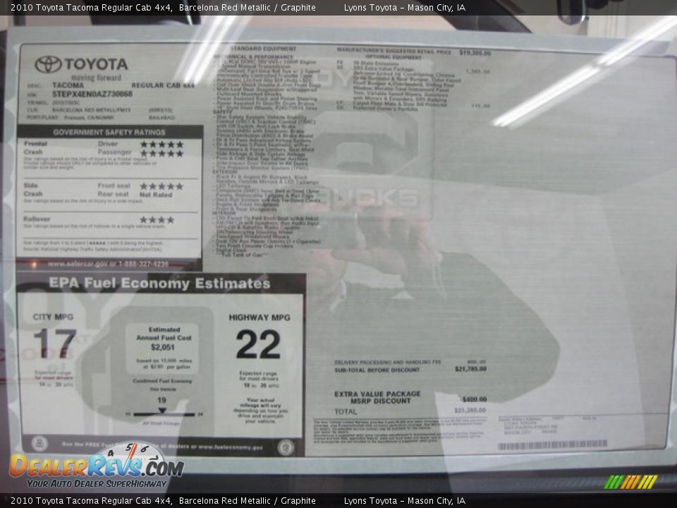 2010 Toyota Tacoma Regular Cab 4x4 Barcelona Red Metallic / Graphite Photo #6