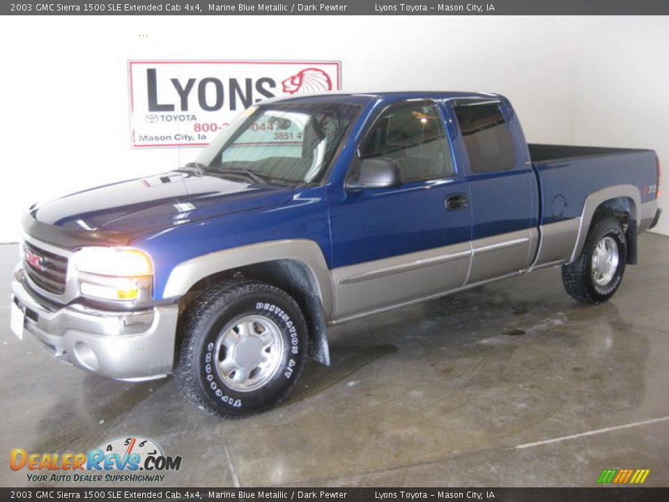 2003 GMC Sierra 1500 SLE Extended Cab 4x4 Marine Blue Metallic / Dark Pewter Photo #1