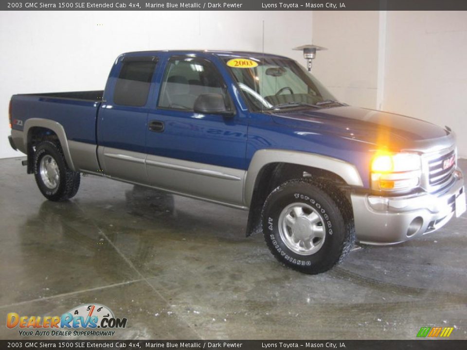 2003 GMC Sierra 1500 SLE Extended Cab 4x4 Marine Blue Metallic / Dark Pewter Photo #3