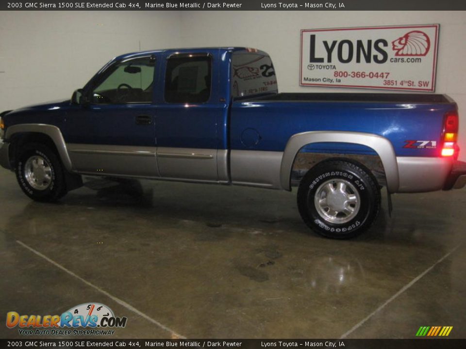 2003 GMC Sierra 1500 SLE Extended Cab 4x4 Marine Blue Metallic / Dark Pewter Photo #6