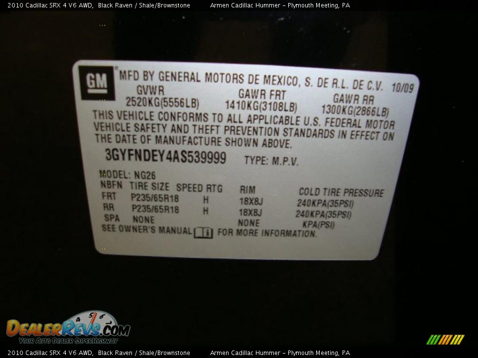2010 Cadillac SRX 4 V6 AWD Black Raven / Shale/Brownstone Photo #34