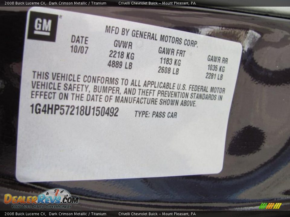 2008 Buick Lucerne CX Dark Crimson Metallic / Titanium Photo #35