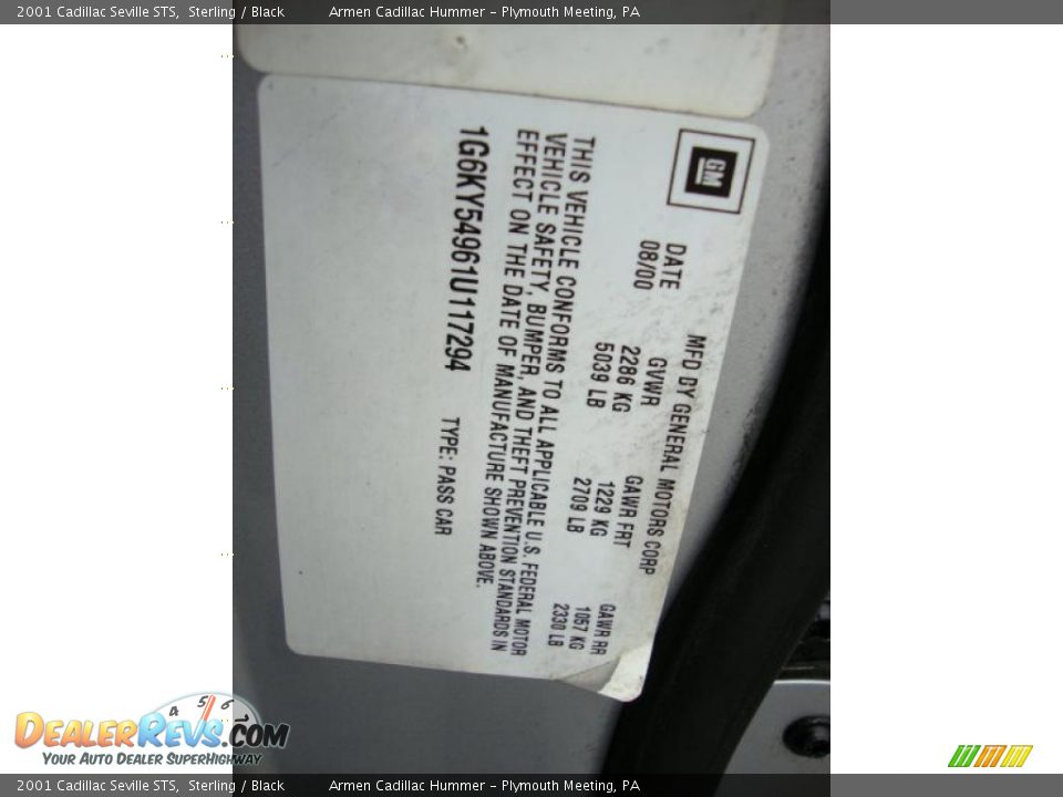 2001 Cadillac Seville STS Sterling / Black Photo #36
