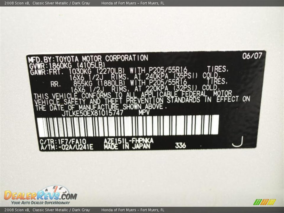 2008 Scion xB Classic Silver Metallic / Dark Gray Photo #17