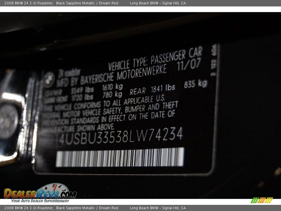 2008 BMW Z4 3.0i Roadster Black Sapphire Metallic / Dream Red Photo #14