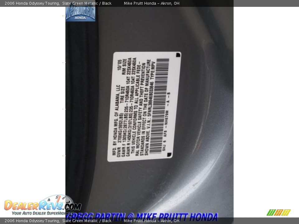 2006 Honda Odyssey Touring Slate Green Metallic / Black Photo #36
