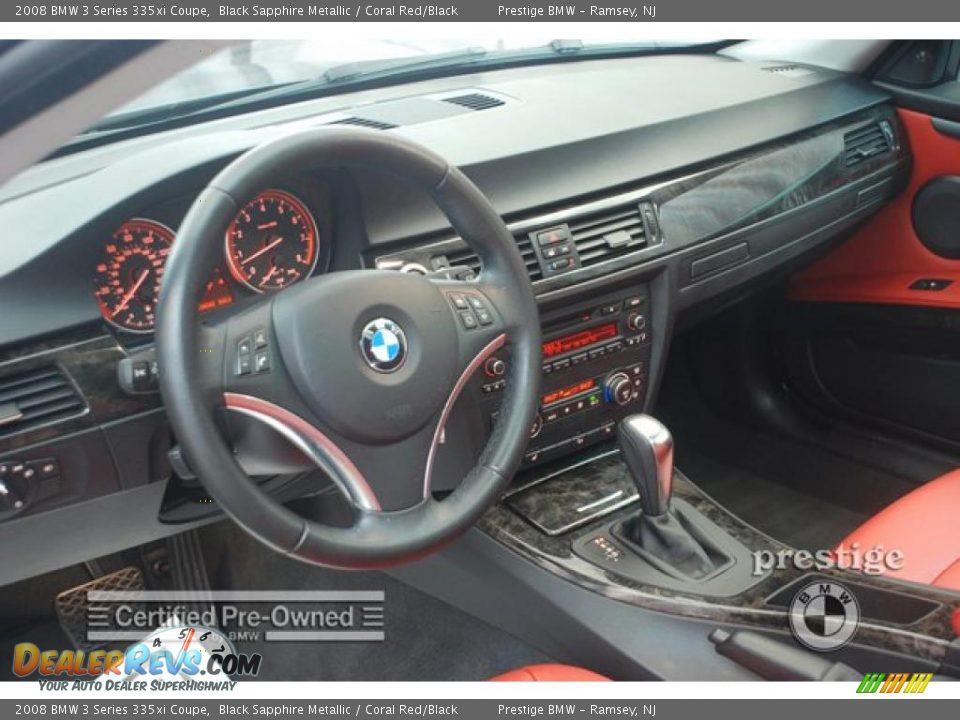 2008 BMW 3 Series 335xi Coupe Black Sapphire Metallic / Coral Red/Black Photo #15