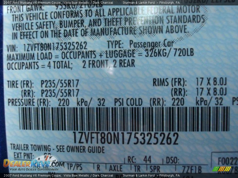 2007 Ford Mustang V6 Premium Coupe Vista Blue Metallic / Dark Charcoal Photo #19