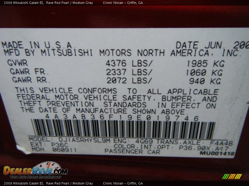 2009 Mitsubishi Galant ES Rave Red Pearl / Medium Gray Photo #20