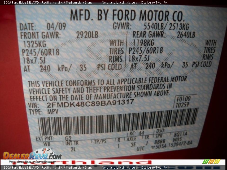 2009 Ford Edge SEL AWD Redfire Metallic / Medium Light Stone Photo #9