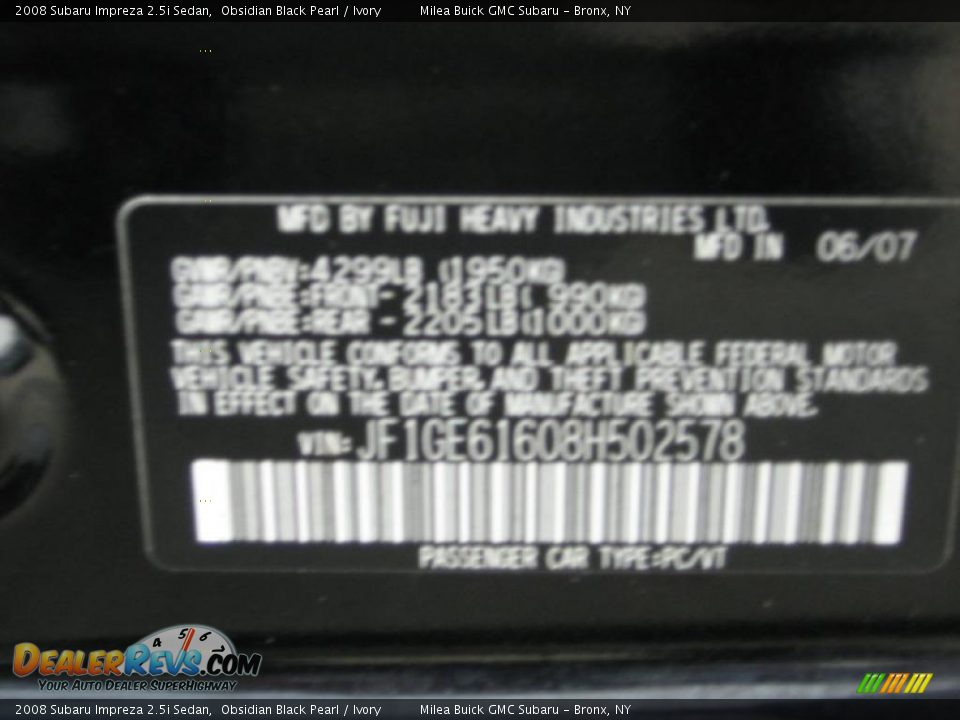 2008 Subaru Impreza 2.5i Sedan Obsidian Black Pearl / Ivory Photo #15