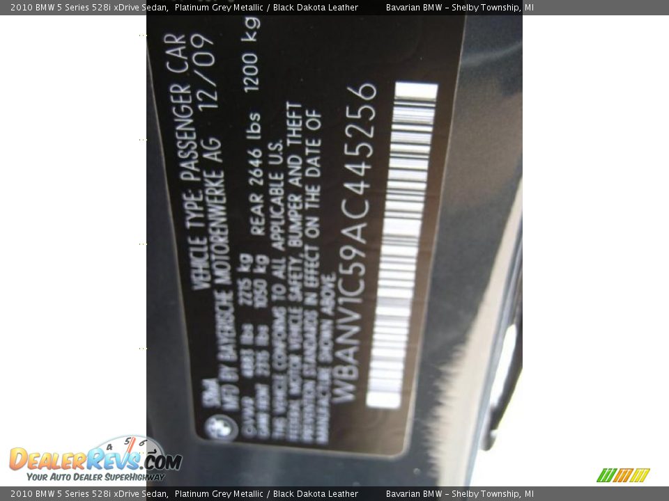 2010 BMW 5 Series 528i xDrive Sedan Platinum Grey Metallic / Black Dakota Leather Photo #12