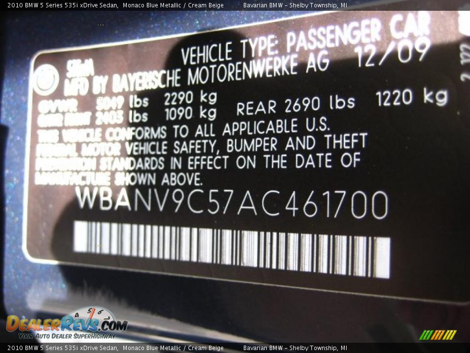 2010 BMW 5 Series 535i xDrive Sedan Monaco Blue Metallic / Cream Beige Photo #12