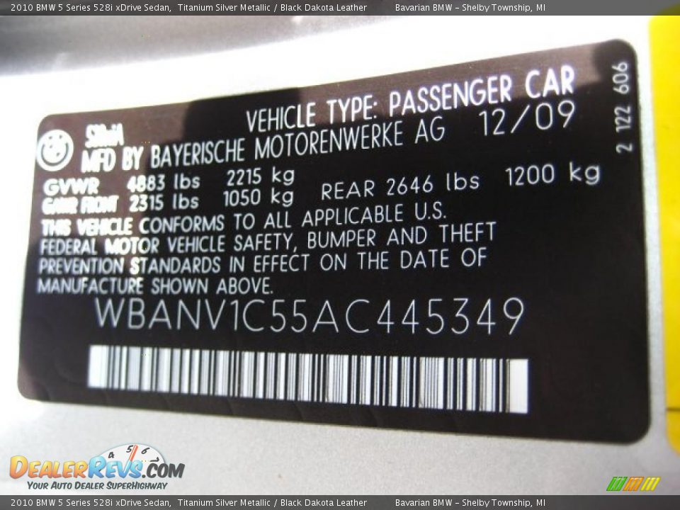 2010 BMW 5 Series 528i xDrive Sedan Titanium Silver Metallic / Black Dakota Leather Photo #12