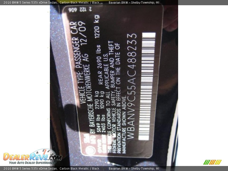 2010 BMW 5 Series 535i xDrive Sedan Carbon Black Metallic / Black Photo #12
