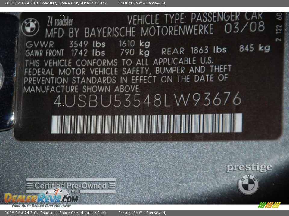 2008 BMW Z4 3.0si Roadster Space Grey Metallic / Black Photo #13