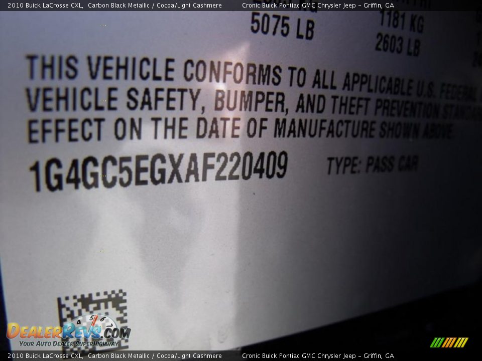 2010 Buick LaCrosse CXL Carbon Black Metallic / Cocoa/Light Cashmere Photo #24