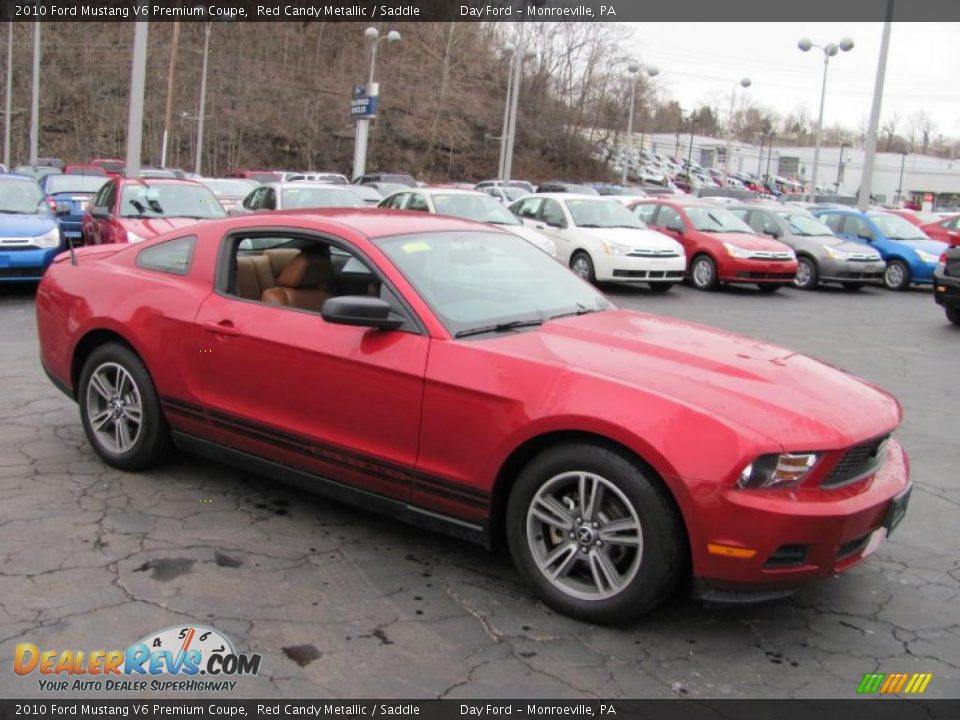 2010 Ford Mustang V6 Premium Coupe Red Candy Metallic / Saddle Photo #5