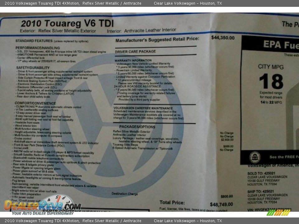 2010 Volkswagen Touareg TDI 4XMotion Reflex Silver Metallic / Anthracite Photo #18