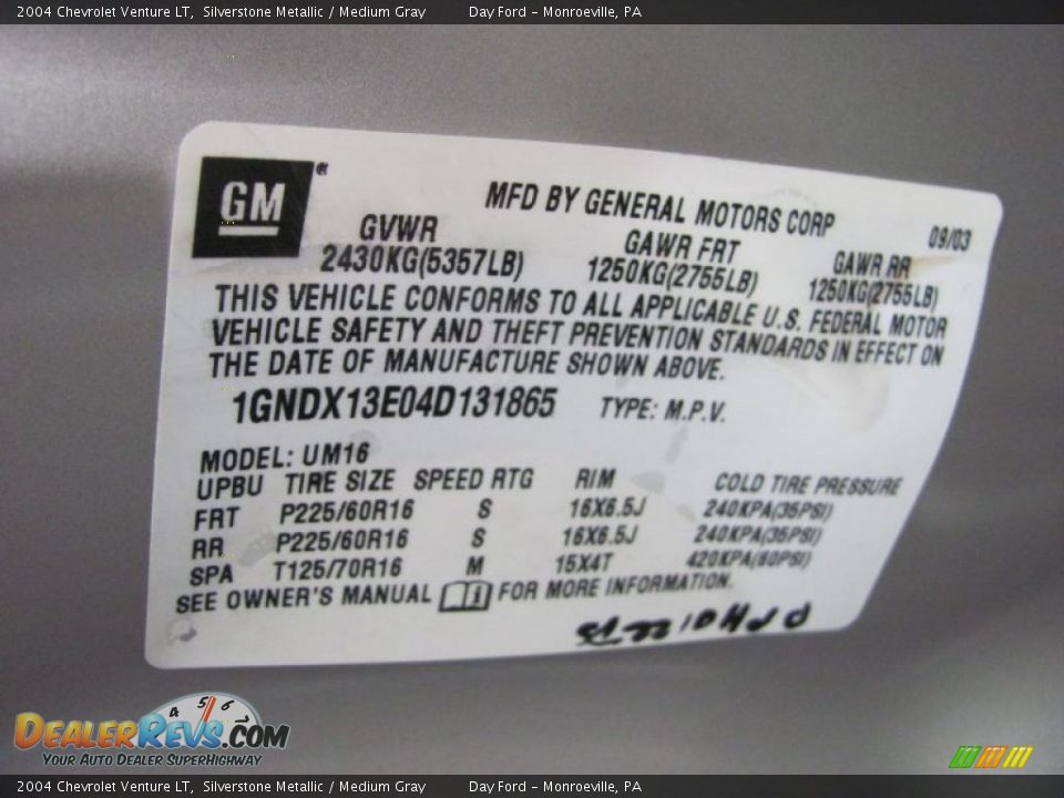 2004 Chevrolet Venture LT Silverstone Metallic / Medium Gray Photo #14
