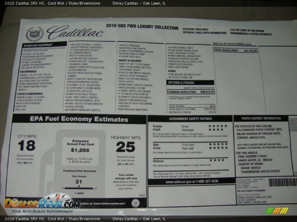 2010 Cadillac SRX V6 Gold Mist / Shale/Brownstone Photo #9