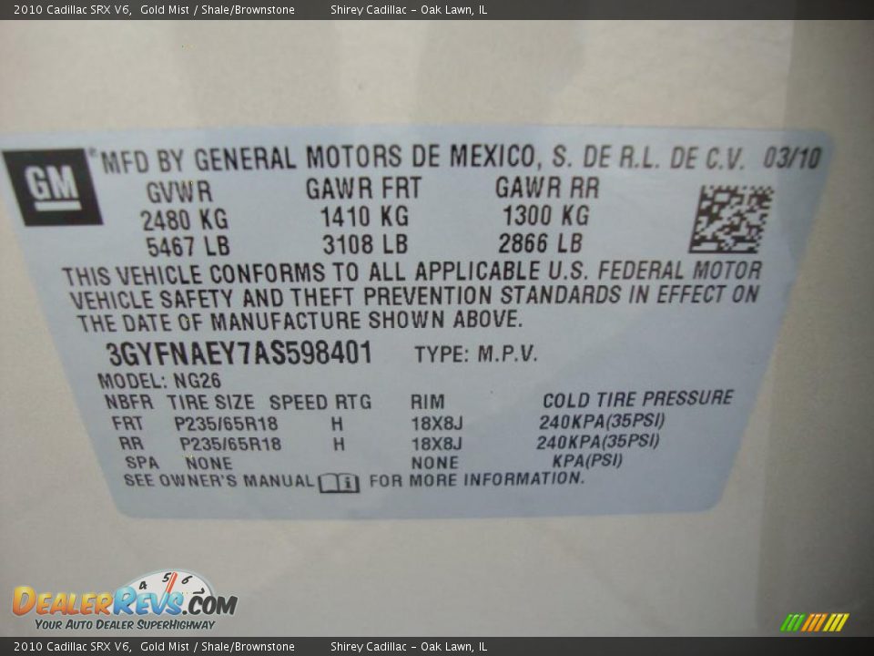 2010 Cadillac SRX V6 Gold Mist / Shale/Brownstone Photo #15