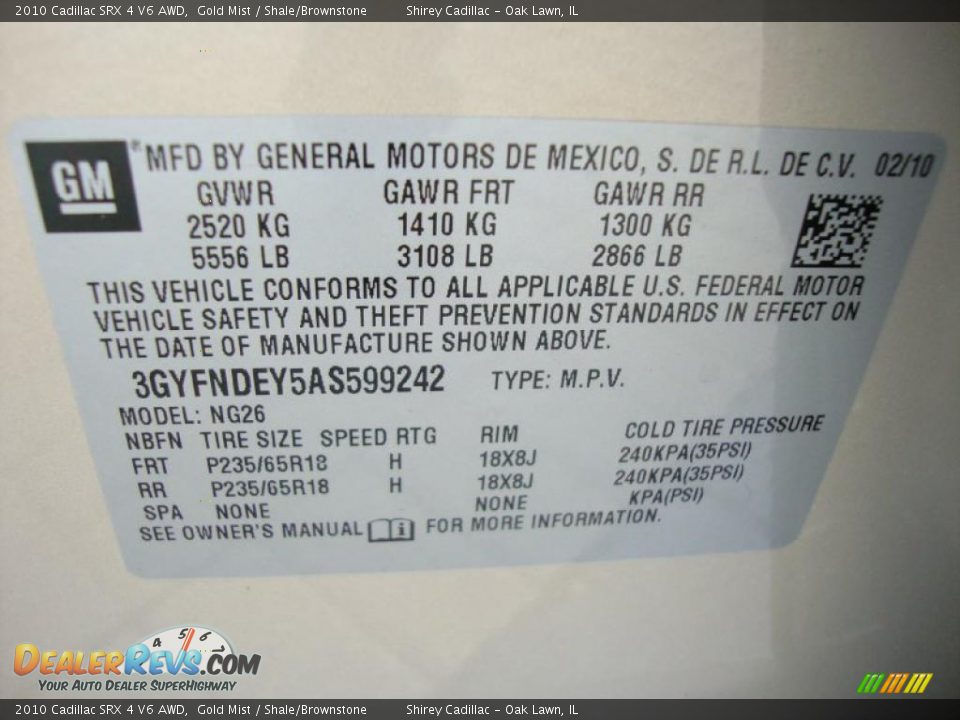 2010 Cadillac SRX 4 V6 AWD Gold Mist / Shale/Brownstone Photo #13