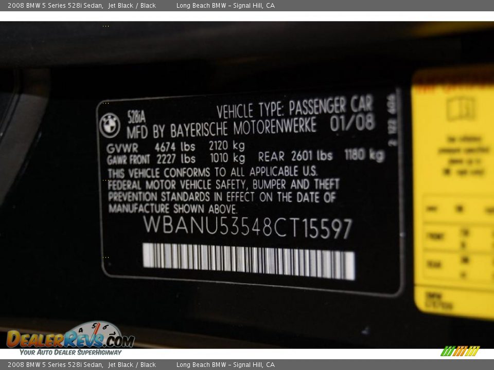 2008 BMW 5 Series 528i Sedan Jet Black / Black Photo #15