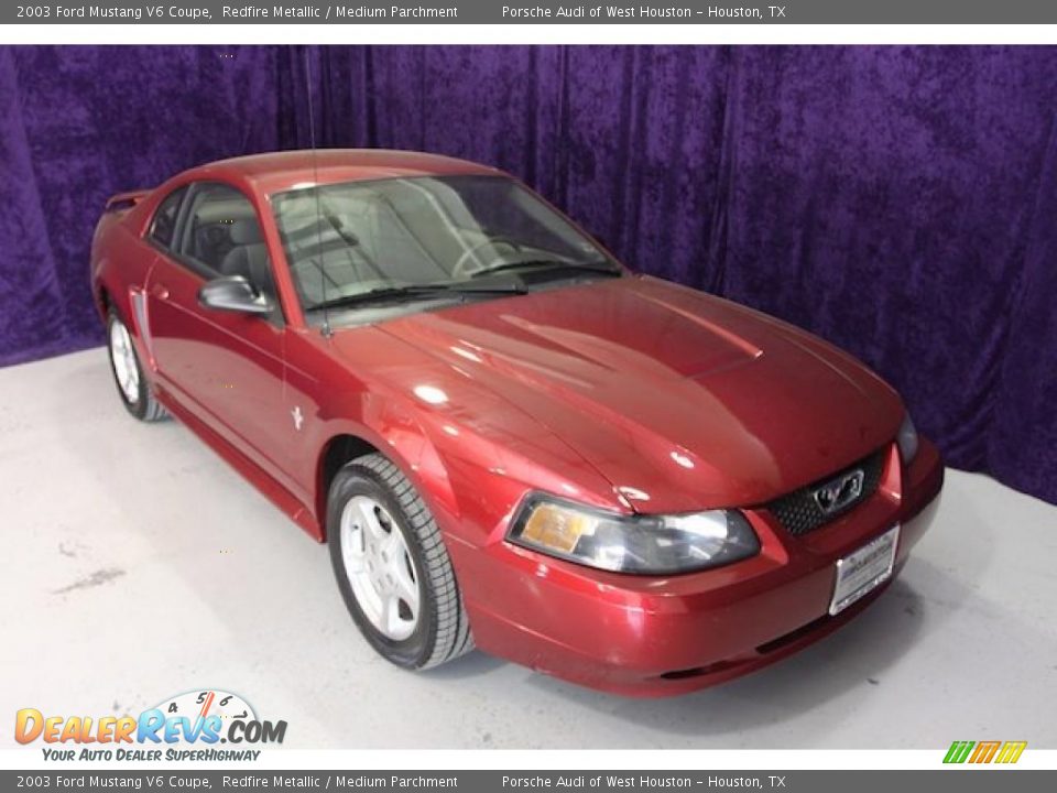 2003 Ford Mustang V6 Coupe Redfire Metallic / Medium Parchment Photo #27