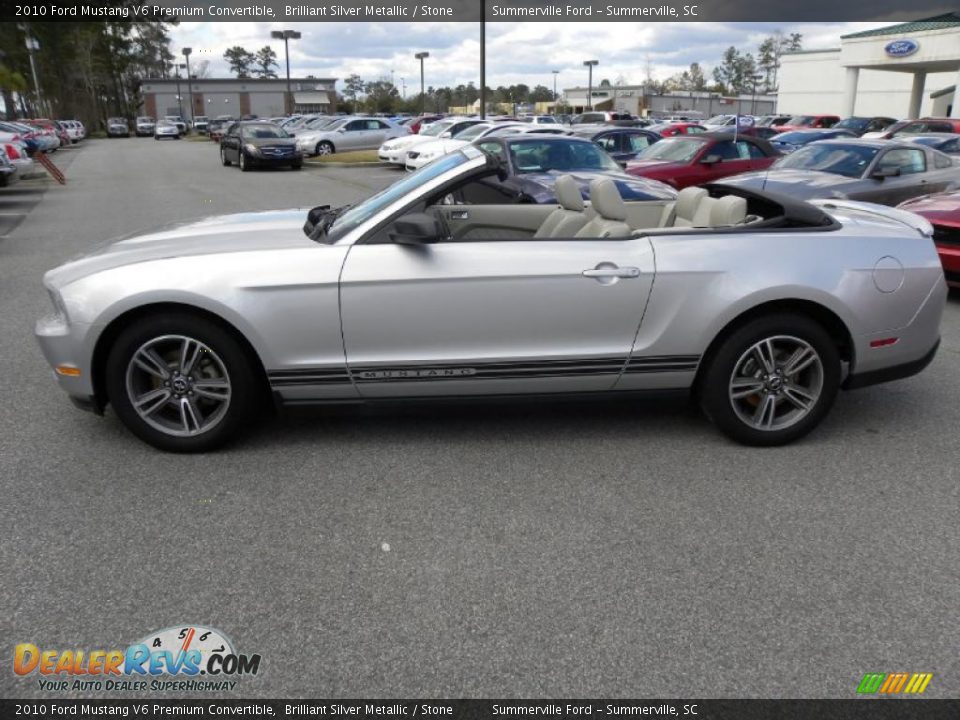 2010 Ford Mustang V6 Premium Convertible Brilliant Silver Metallic / Stone Photo #2