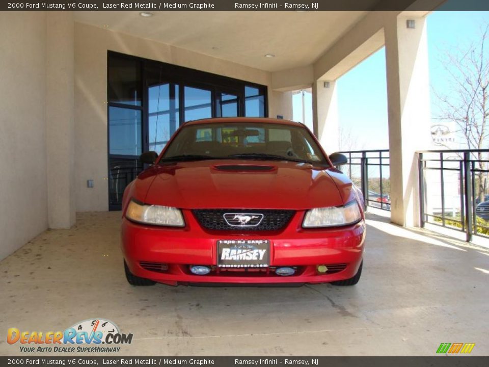 2000 Ford Mustang V6 Coupe Laser Red Metallic / Medium Graphite Photo #2