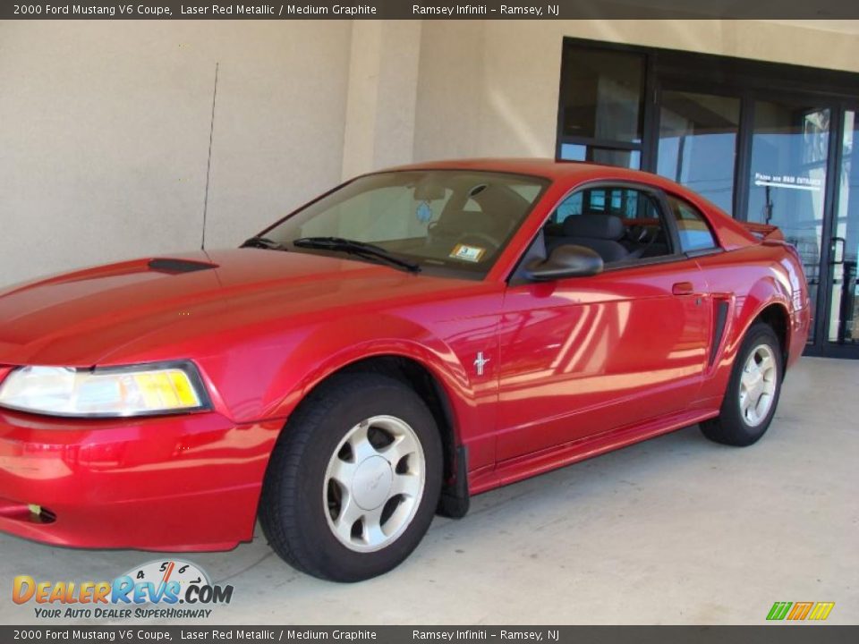 2000 Ford Mustang V6 Coupe Laser Red Metallic / Medium Graphite Photo #3