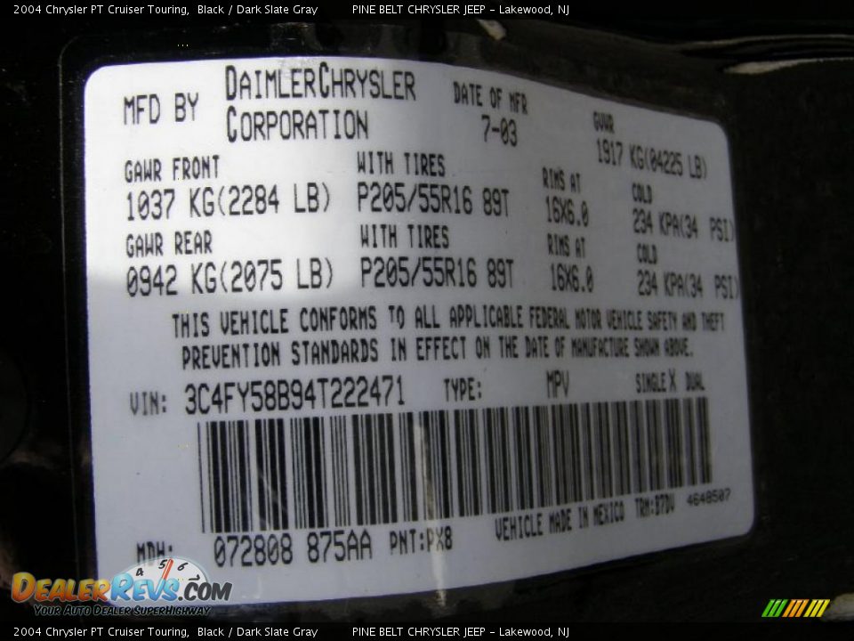 2004 Chrysler PT Cruiser Touring Black / Dark Slate Gray Photo #11