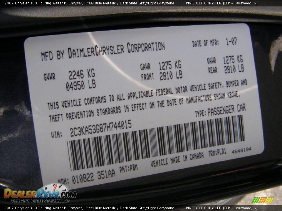 2007 Chrysler 300 Touring Walter P. Chrysler Steel Blue Metallic / Dark Slate Gray/Light Graystone Photo #11