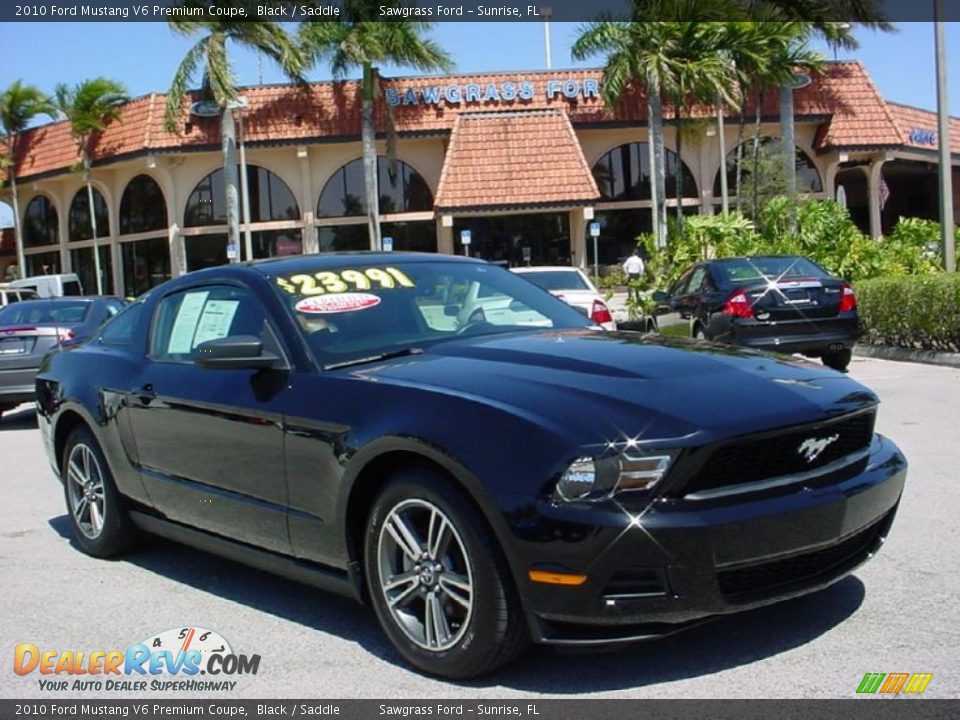 2010 Ford Mustang V6 Premium Coupe Black / Saddle Photo #1