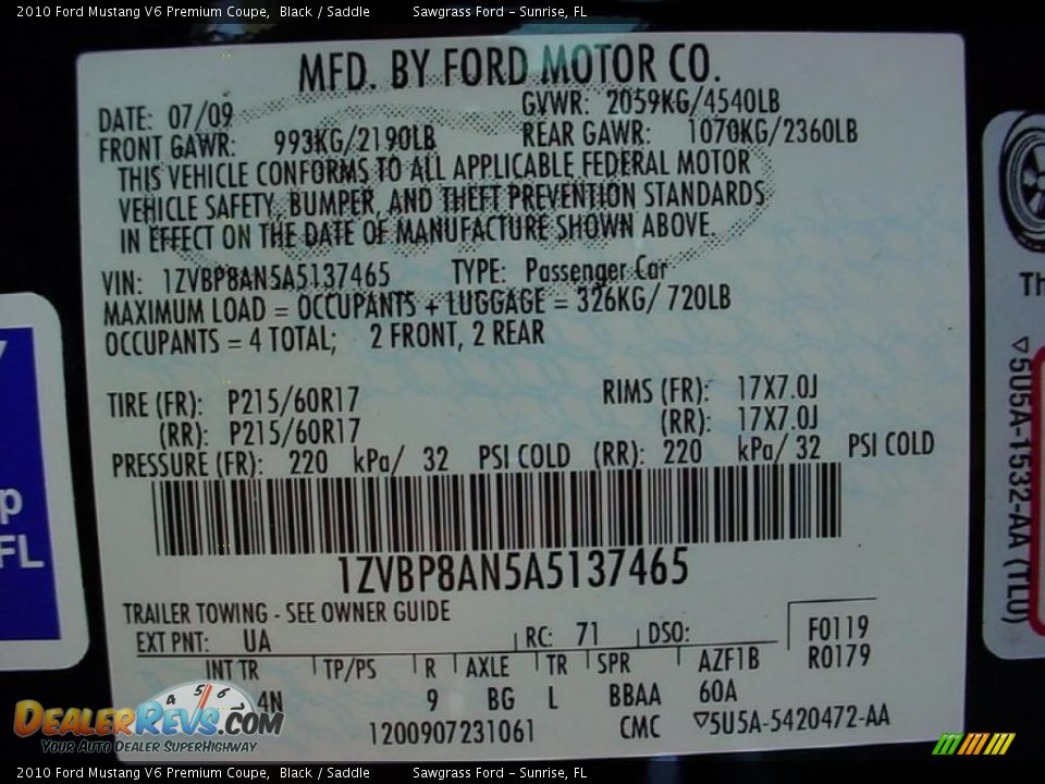2010 Ford Mustang V6 Premium Coupe Black / Saddle Photo #17