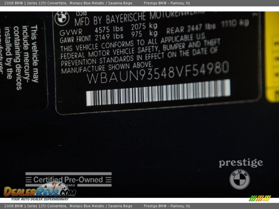 2008 BMW 1 Series 135i Convertible Monaco Blue Metallic / Savanna Beige Photo #15