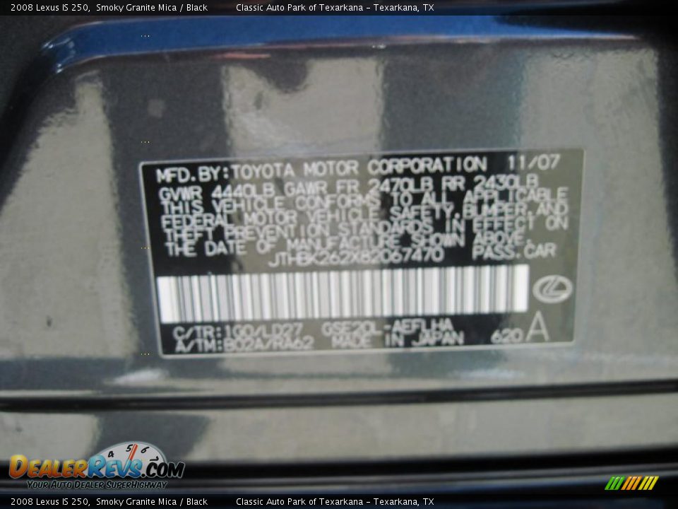 2008 Lexus IS 250 Smoky Granite Mica / Black Photo #14