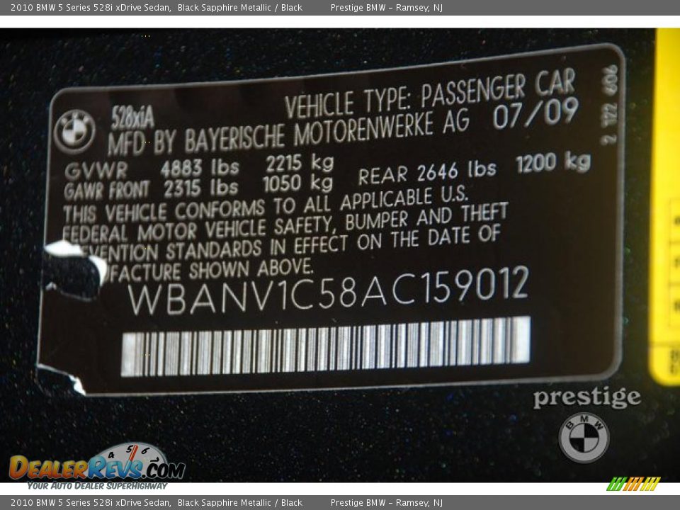 2010 BMW 5 Series 528i xDrive Sedan Black Sapphire Metallic / Black Photo #16