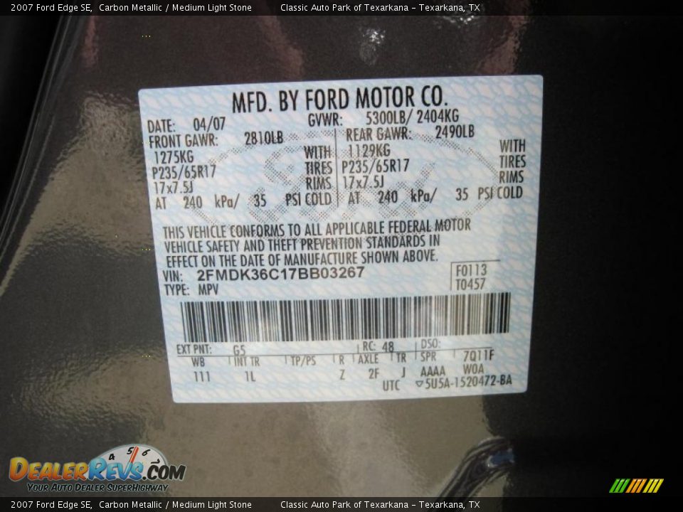 2007 Ford Edge SE Carbon Metallic / Medium Light Stone Photo #13